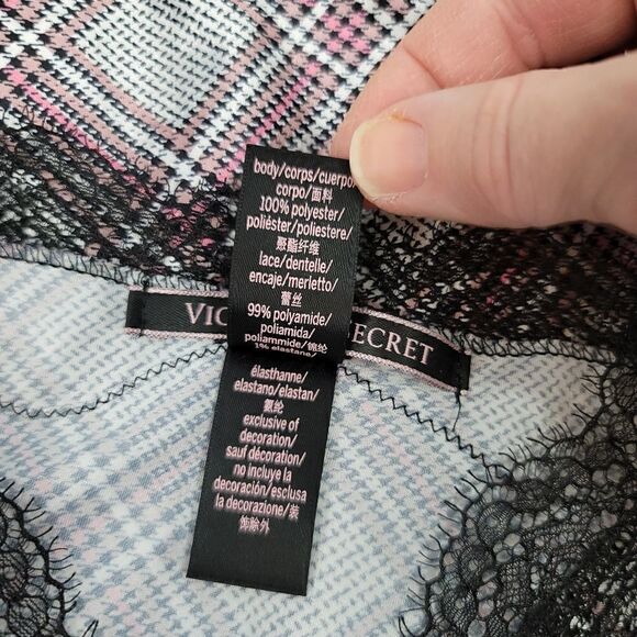 Victoria's Secret Pink and Black Houndstooth Tweed Satin Lace Cami Size Small - Picture 8 of 10